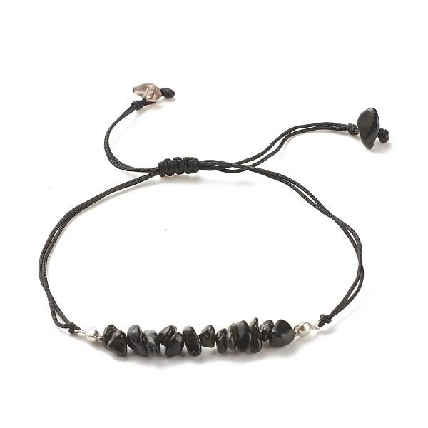 Natural Obsidian Chips Braided Bead Bracelet
