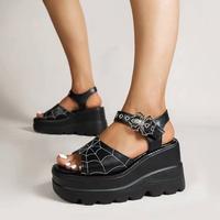 Summer New Platform Sandals Punk Hot Girl Spider Web Embroidered Spider Buckle Women's Shoes Footwear Flatform
