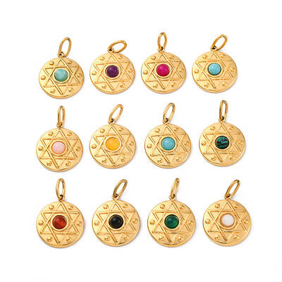 304 Stainless Steel Pave Mixed Gemstone Pendants