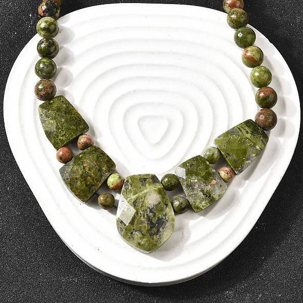 Natural Unakite Faceted Bib Graduated Beaded Necklaces for Women