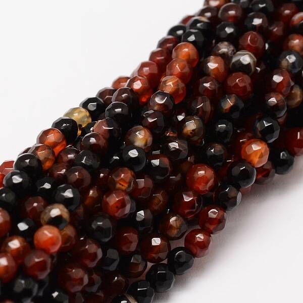 Faceted Natural Agate Round Beads Strands