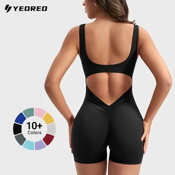 YEOREO One Piece  Jumpsuits for Women Backless Tummy Control Sleeveless Jumpsuits Lizvette V Back Scrunch Yoga Romper Gym Out...
