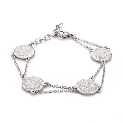 Non-Tarnish 201 Stainless Steel Saint Benedict Link Bracelet for Men Women