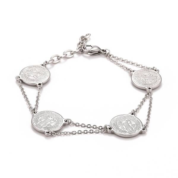 Non-Tarnish 201 Stainless Steel Saint Benedict Link Bracelet for Men Women