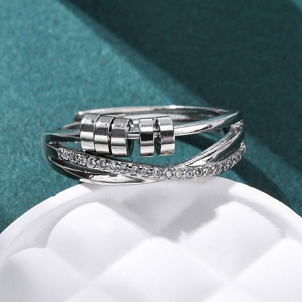 Brass Micro Pave Clear Cubic Zirconia Finger Rings for Women Ease Anxiety