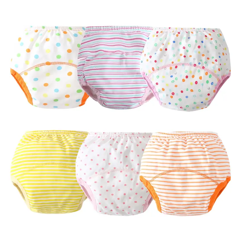 6-Pack Cute Dots and Striped Printed Training Underwear for Girls and Boys Cotton Reusable Baby Training Pants Unisex Usable ...