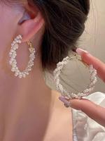 1 Pair Elegant Style Faux Pearl Beaded Hoop Earrings, Handmade Faux Pearl Earrings, Fashion Jewelry Accessories For Women & G...