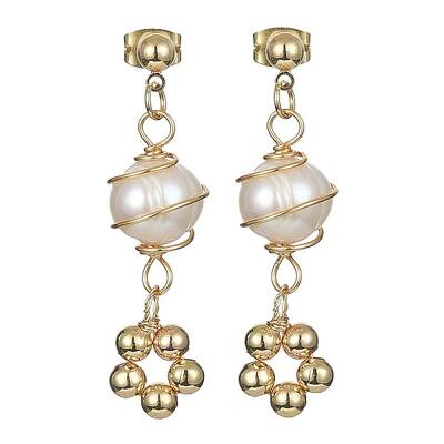 Natural Pearl Dangle Stud Earrings