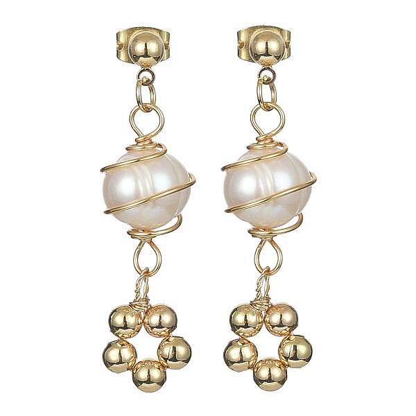 Natural Pearl Dangle Stud Earrings