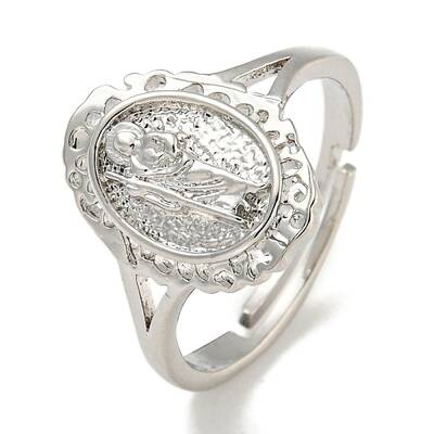 Oval with Saint Rack Plating Brass Adjustable Rings for Women