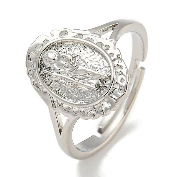Oval with Saint Rack Plating Brass Adjustable Rings for Women
