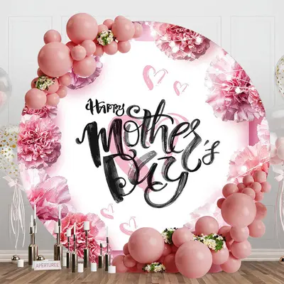 Pink Floral Liaghts Heart Round Mothers Day Backdrop - Aperturee
