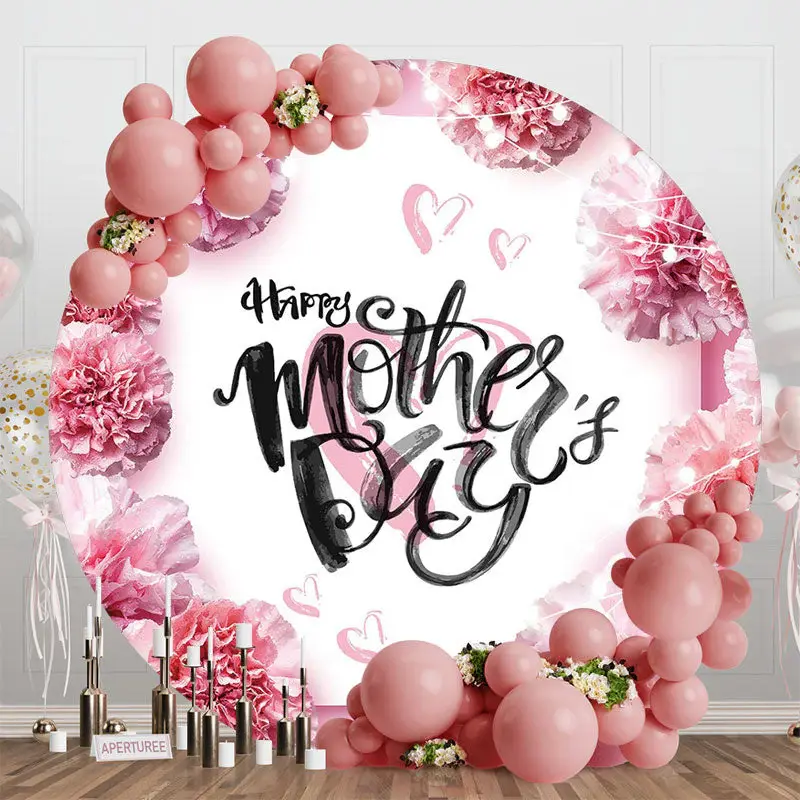 Pink Floral Liaghts Heart Round Mothers Day Backdrop - Aperturee