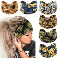 Women's Sunflower Print Bowknot Design Sports Headband, 6 Counts/set Soft Lightweight Breathable Comfortable Sweat-Absorbing ...