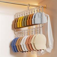 Double Layer Hat Hanging Storage Rack, 1 Count Stainless Steel Hat Hanger with 20 Clips, Multifunctional Space Saving Hat Sto...