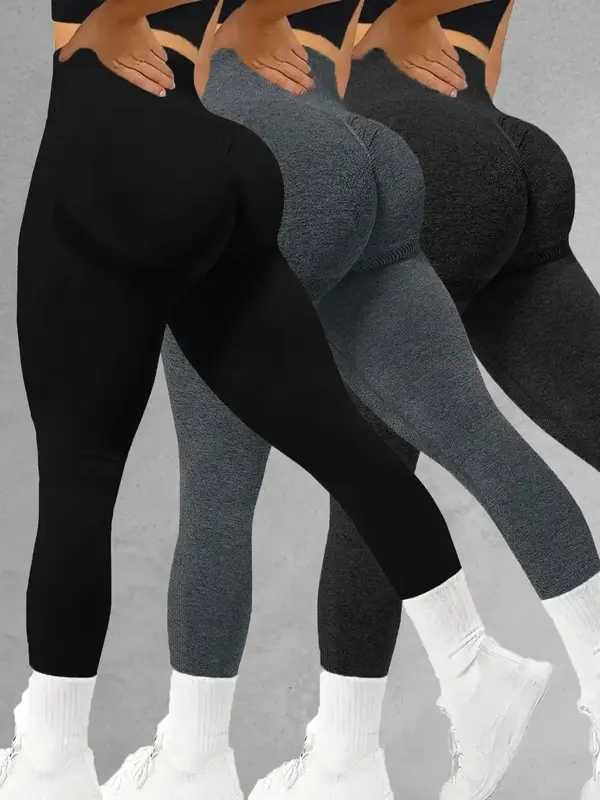Women's Solid Ruched High Waist Sports Leggings, High Stretch Seamless Comfy Breathable Skinny Pants for Yoga Gym Workout Run...