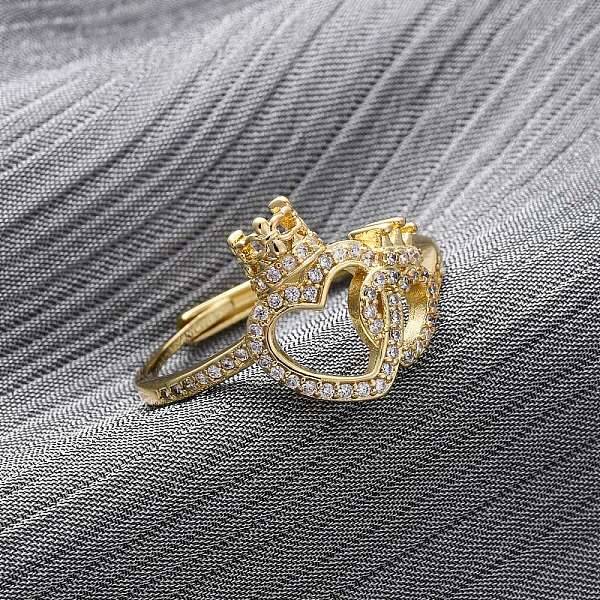 Brass Micro Pave Cubic Zirconia Adjustable Finger Rings for Women