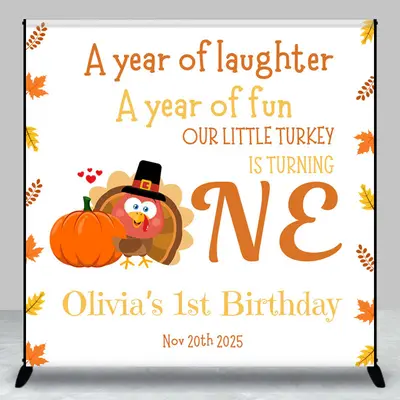 Thanksgiving Turkey Custom Name One Birthday Backdrop - Aperturee