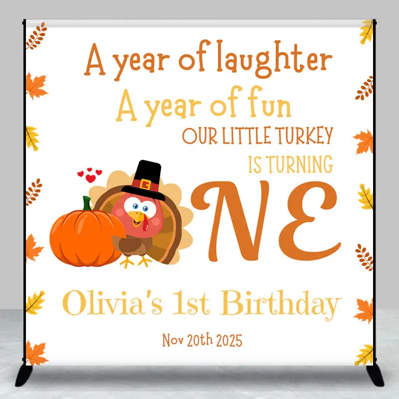Thanksgiving Turkey Custom Name One Birthday Backdrop - Aperturee