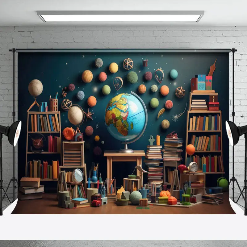 Geography Bookcase Globe Retro Wall Photo Backdrop - Aperturee