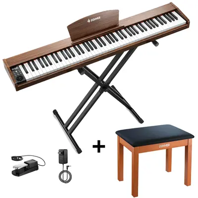 Donner DEP-1S Beginner Digital Piano Kit - Antique Brown / Piano+Brown Bench