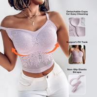 ChicMe Women's Lace V-Neck Spaghetti Strap Bralette Camisoles Sexy Soft Crop Tank Top