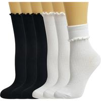 Ruffle Cute Frilly Socks for Women Girl Neutral Aesthetic Boot Slouch Cotton Crew Socks Lettuce Trim Fashion