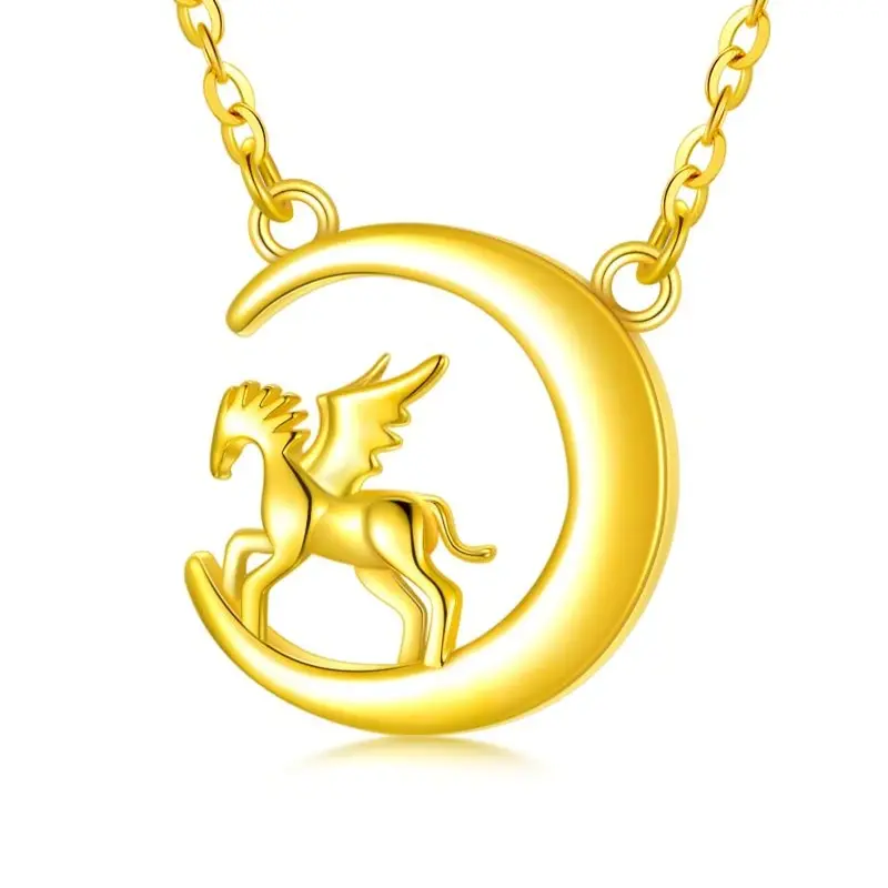 18K Gold Horse & Moon Pendant Necklace