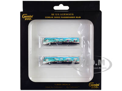 Cobus 3000 Passenger Bus White and Blue with Graphics US Airways Shuttle Bus - Greener Transit 2 Piece Set Gemini 200 Series ...