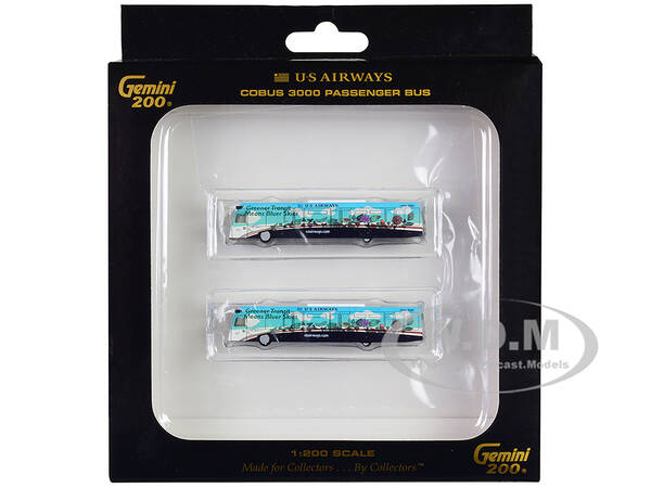 Cobus 3000 Passenger Bus White and Blue with Graphics US Airways Shuttle Bus - Greener Transit 2 Piece Set Gemini 200 Series ...