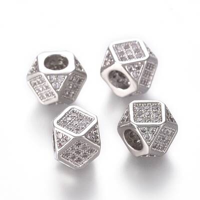 Brass Micro Pave Cubic Zirconia Beads