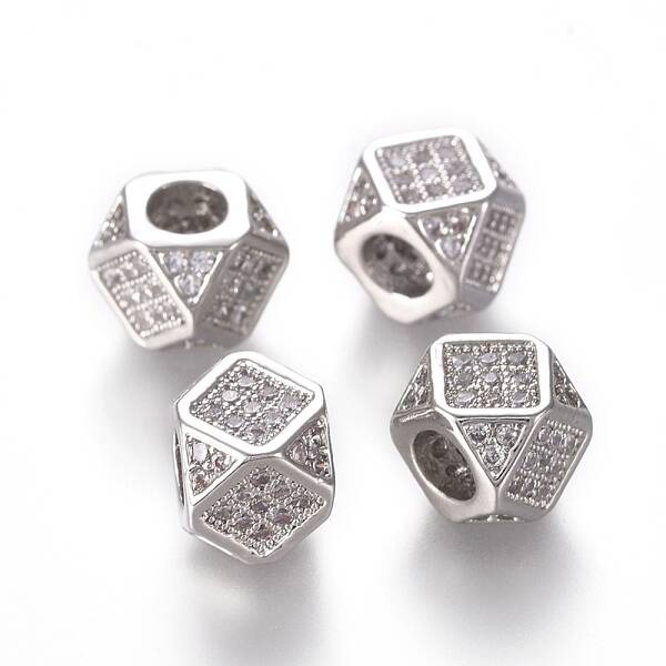 Brass Micro Pave Cubic Zirconia Beads