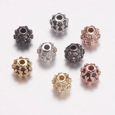 Brass Micro Pave Cubic Zirconia Beads