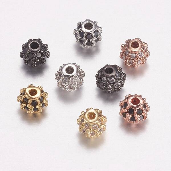 Brass Micro Pave Cubic Zirconia Beads