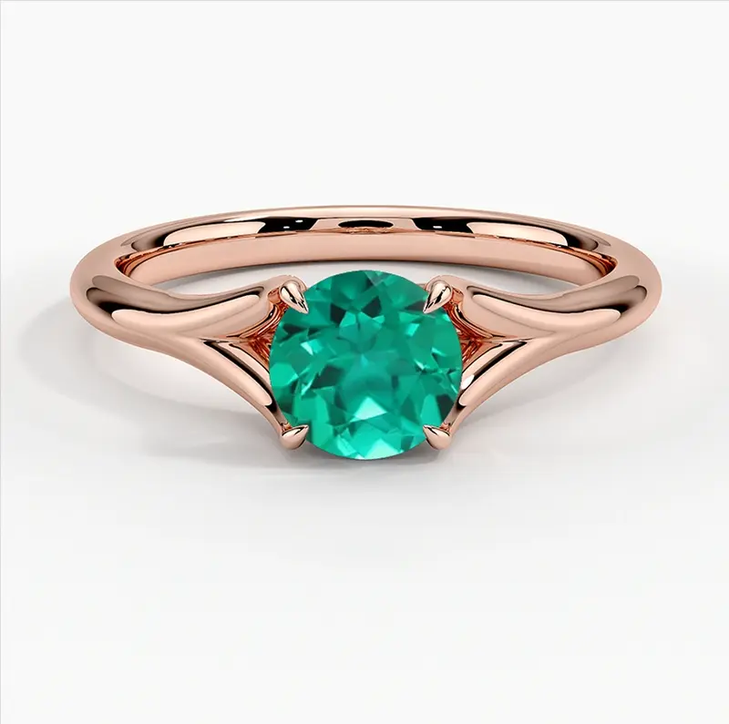 10K Rose Gold Round Cut Emerald Reverie Solitaire Engagement Ring