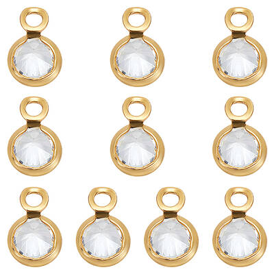 10Pcs Brass Edge & Loop Micro Pave Clear Cubic Zirconia Charms