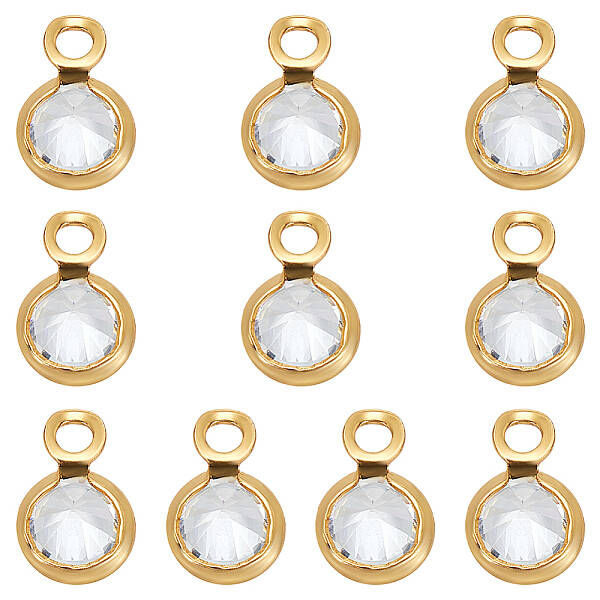 10Pcs Brass Edge & Loop Micro Pave Clear Cubic Zirconia Charms
