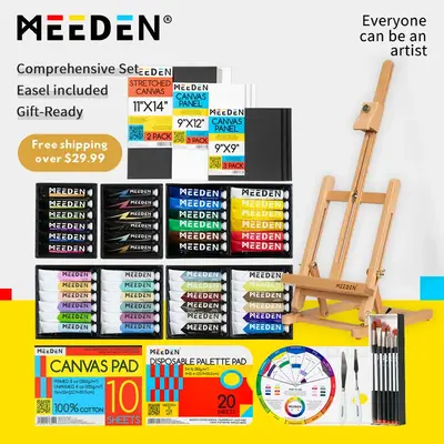 MEEDEN Acrylic Painting Kit, 72-Piece Acrylic Paint Set with Tabletop Wooden Easel, Art Supplies for Artists, Beginners sprin...