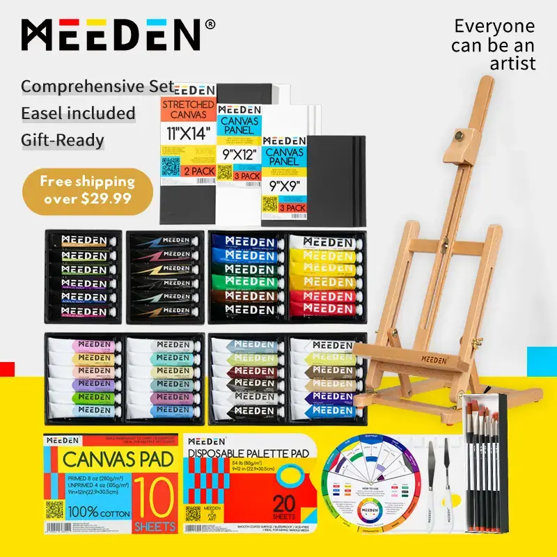 MEEDEN Acrylic Painting Kit, 72-Piece Acrylic Paint Set with Tabletop Wooden Easel, Art Supplies for Artists, Beginners sprin...