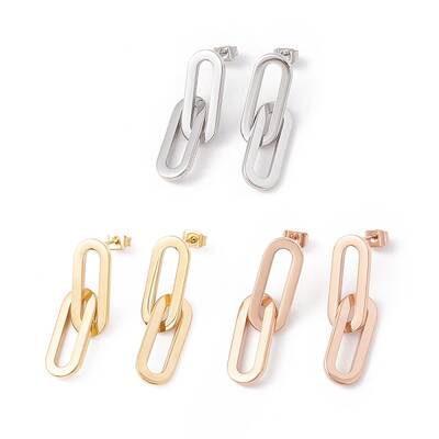 304 Stainless Steel Interlocking Oval Dangle Stud Earrings for Women