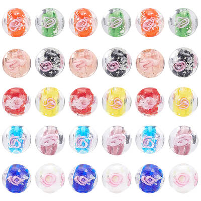 60Pcs 10 Colors Handmade Luminous Inner Flower Lampwork Beads