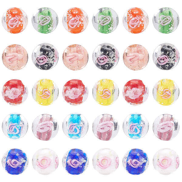 60Pcs 10 Colors Handmade Luminous Inner Flower Lampwork Beads