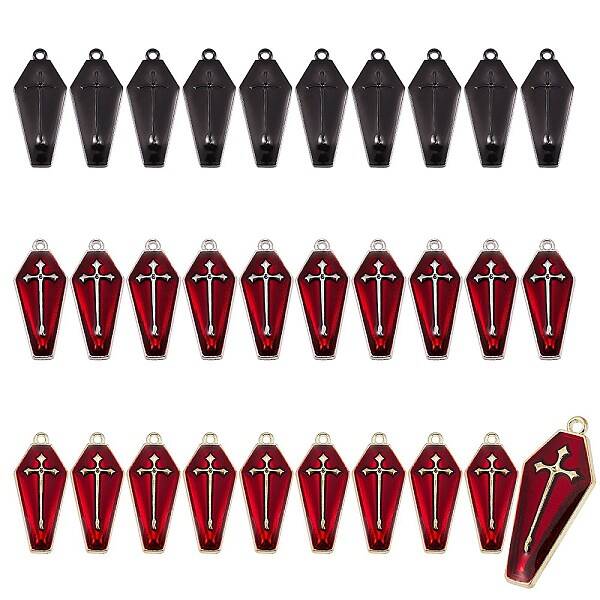 30Pcs 3 Colors Halloween Theme Alloy Enamel Pendants