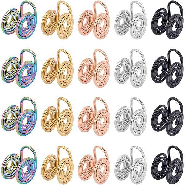 40Pcs 5 Style 304 Stainless Steel Spiral Pad Cuff Earrings