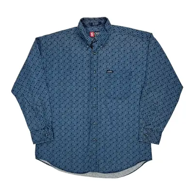 Chaps Ralph Lauren Patterned Shirt - Large Blue Cotton