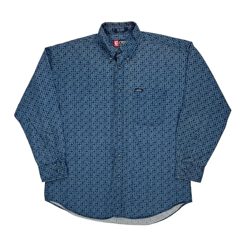 Chaps Ralph Lauren Patterned Shirt - Large Blue Cotton
