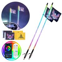 VEVOR 2 PCS 4 FT APP & RF Remote Control  Waterproof 360° Spiral RGB Chasing Lighted Whips with 4 Flags, for UTVs, ATVs, Mot...