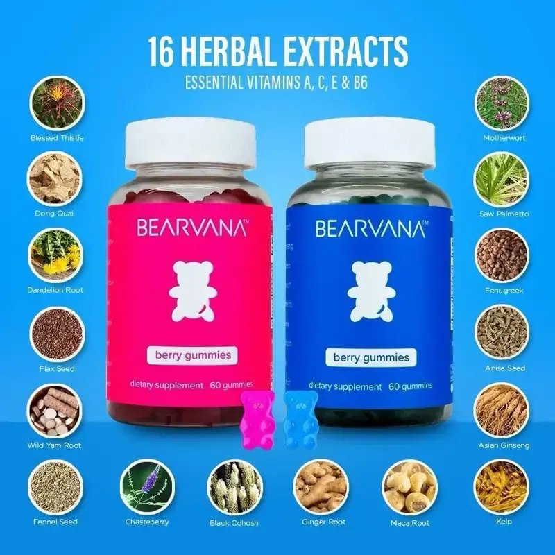 BEARVANA Gummies Combo Pack - Fitness Aid - Women’s Support Supplement - Berry Flavored - Herbs & Multivitamins