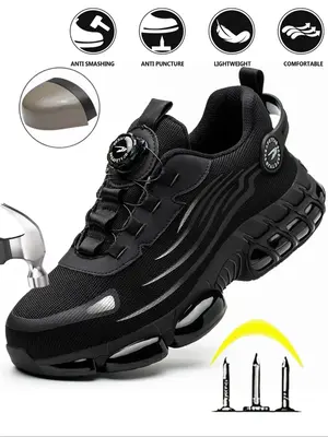 Men's Casual Knob Design Safety Shoes, Breathable Mesh Comfortable Anti-smash and Anti-puncture Shoes, Fashionable Shoes for ...