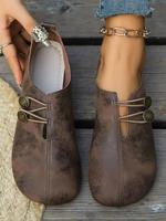 Women's Fashionable Solid Color Button Decorated Flat Shoes, Casual Comfortable Round Toe Shoes for Daily Wear, Lightweight B...